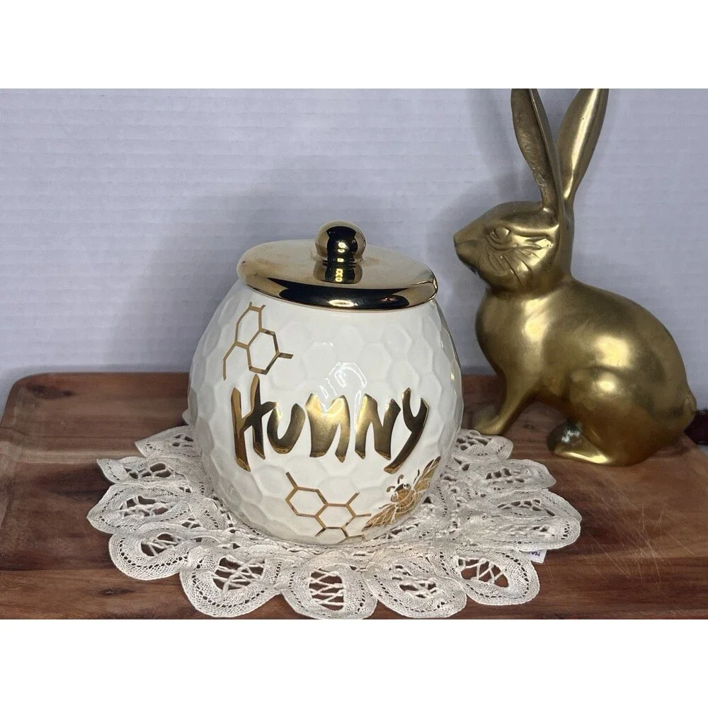 Disney Winnie The Pooh Honey Jar Candle Holder With Gold Lid